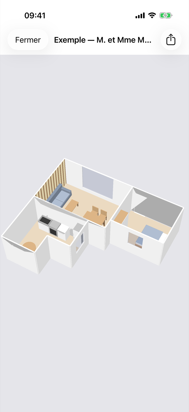 Toisé, la maquette 3D du logement entier.